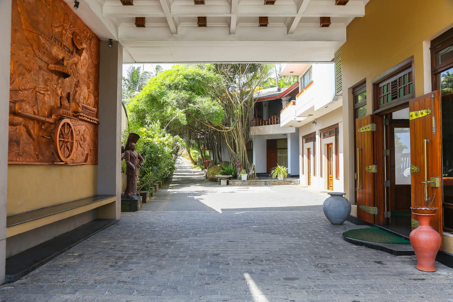 Courtyard walkway and guest rooms