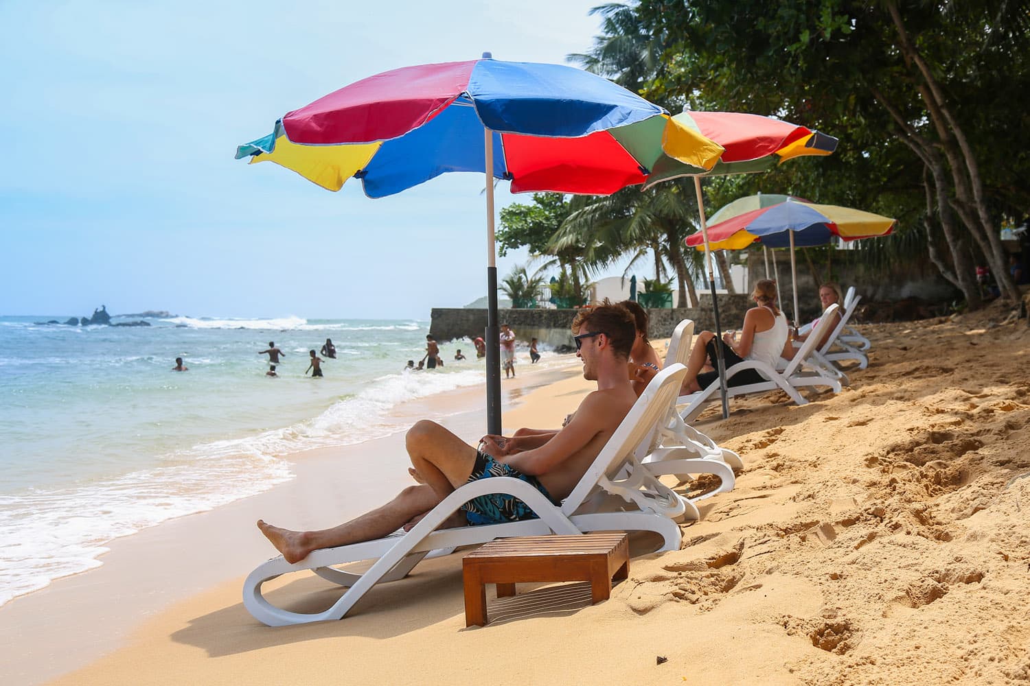 Colorful umbrellas on Unawatuna Beach