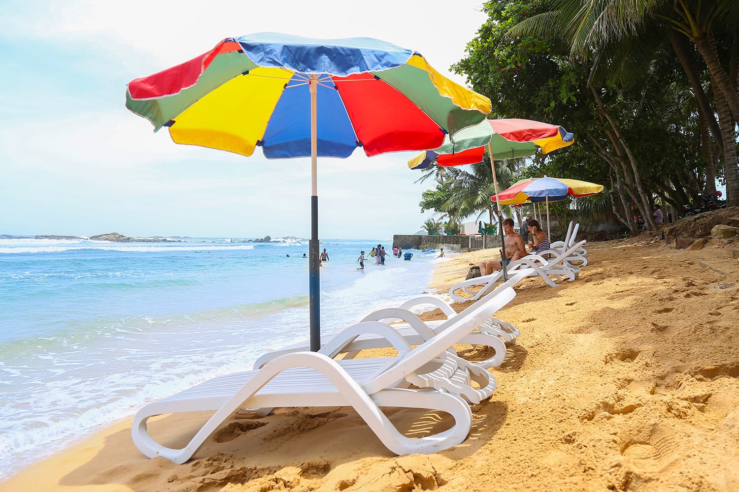 Colorful umbrellas on Unawatuna Beach