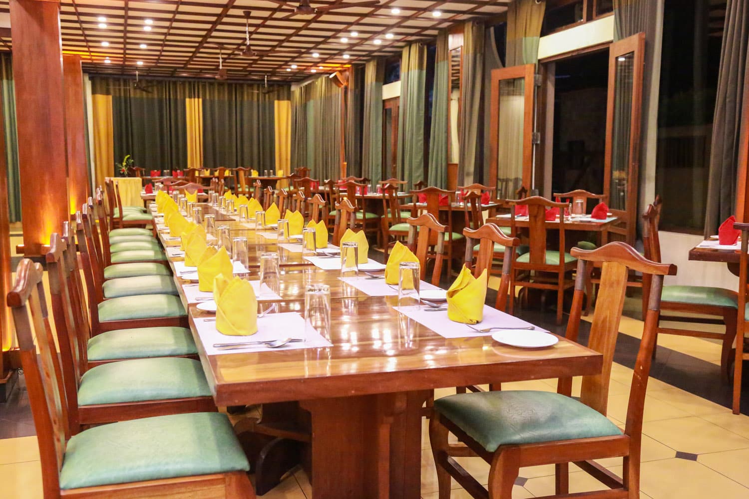 Restaurant set for group dining