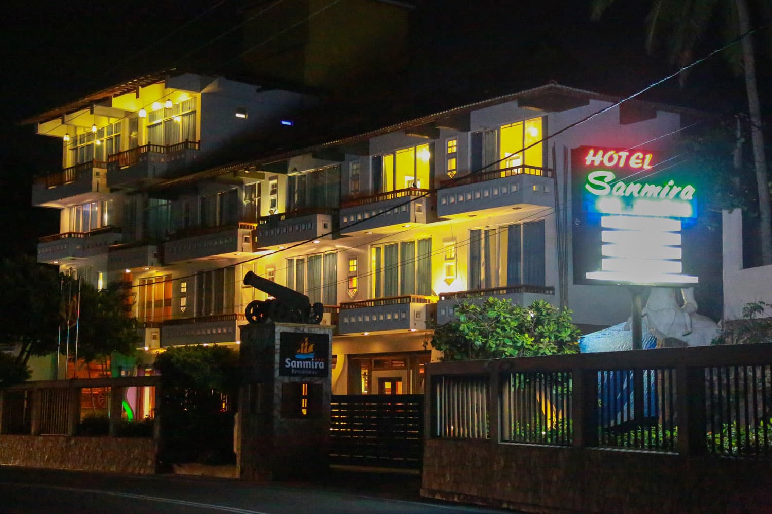 Sanmira Renaissance hotel exterior at night